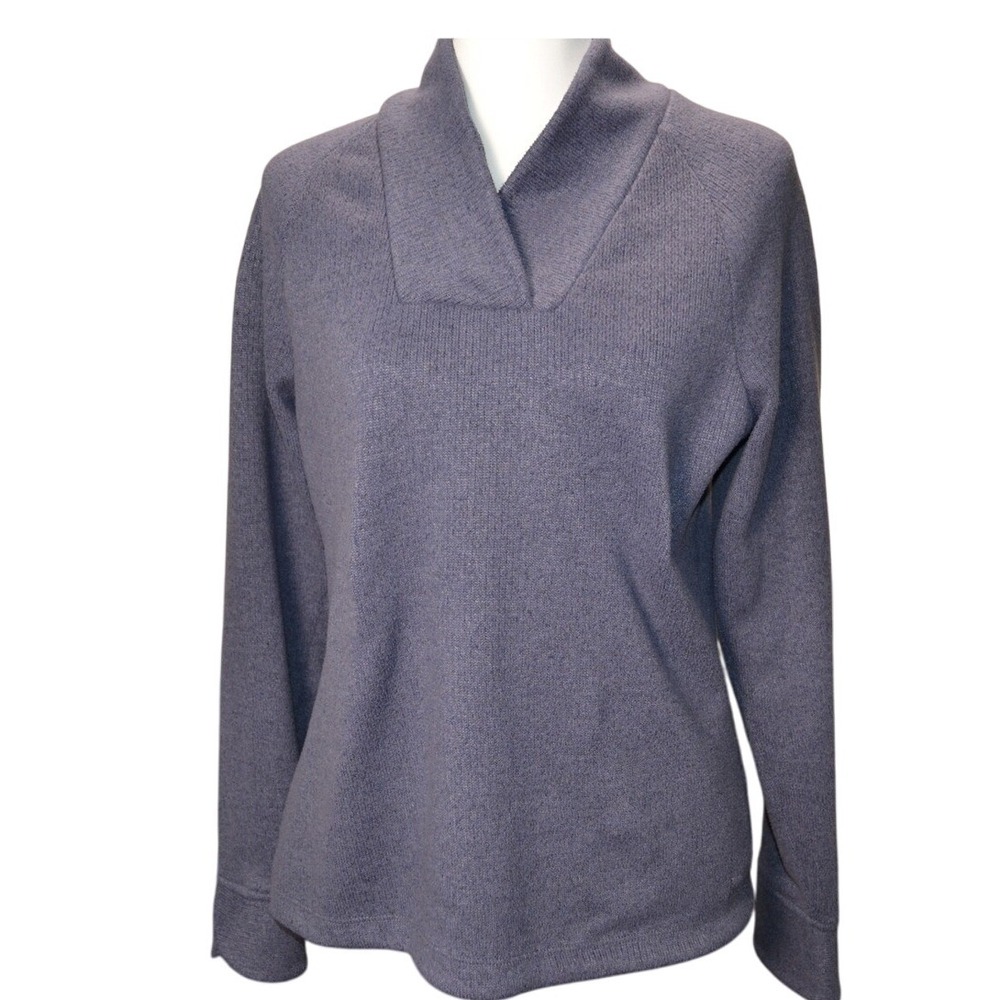 REI Womens Medium Pullover Sweater Purple Long Sleeve Embroidered Fleece‎